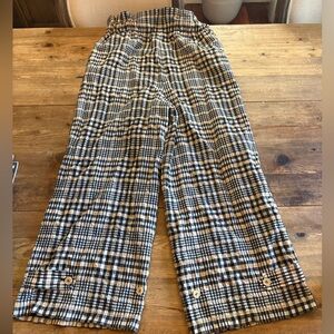 Ganni Plaid Charron Wide-Leg Pull-On Pants Size 38 | Elastic Waist
